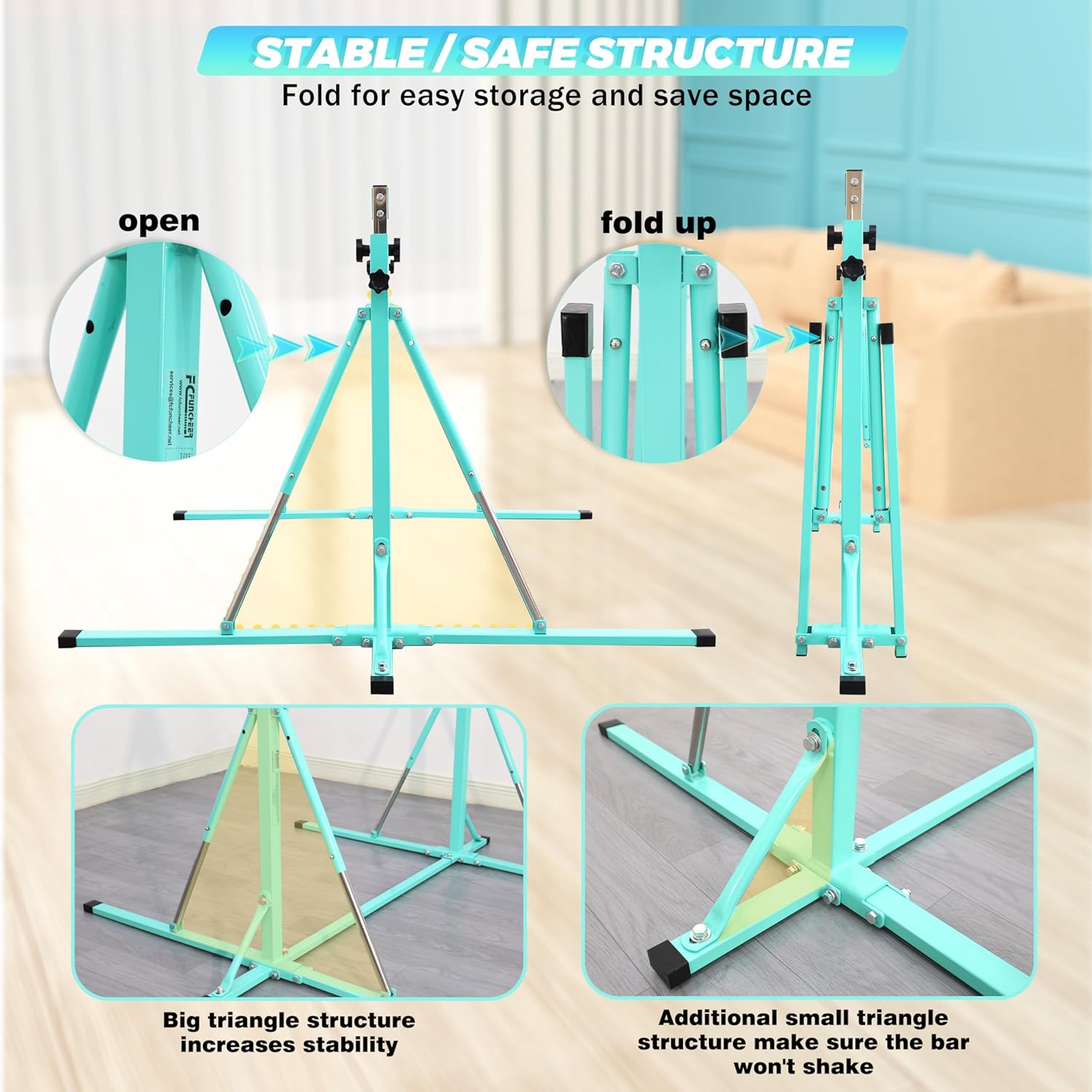 Foldable Gymnastics Bar,5FT Horizontal bar,Adjustable Kids Training bar for Kids Ages 3-15,Kids Gymnastics bar,Triangle Stable Structure-Gym Equipment for Home